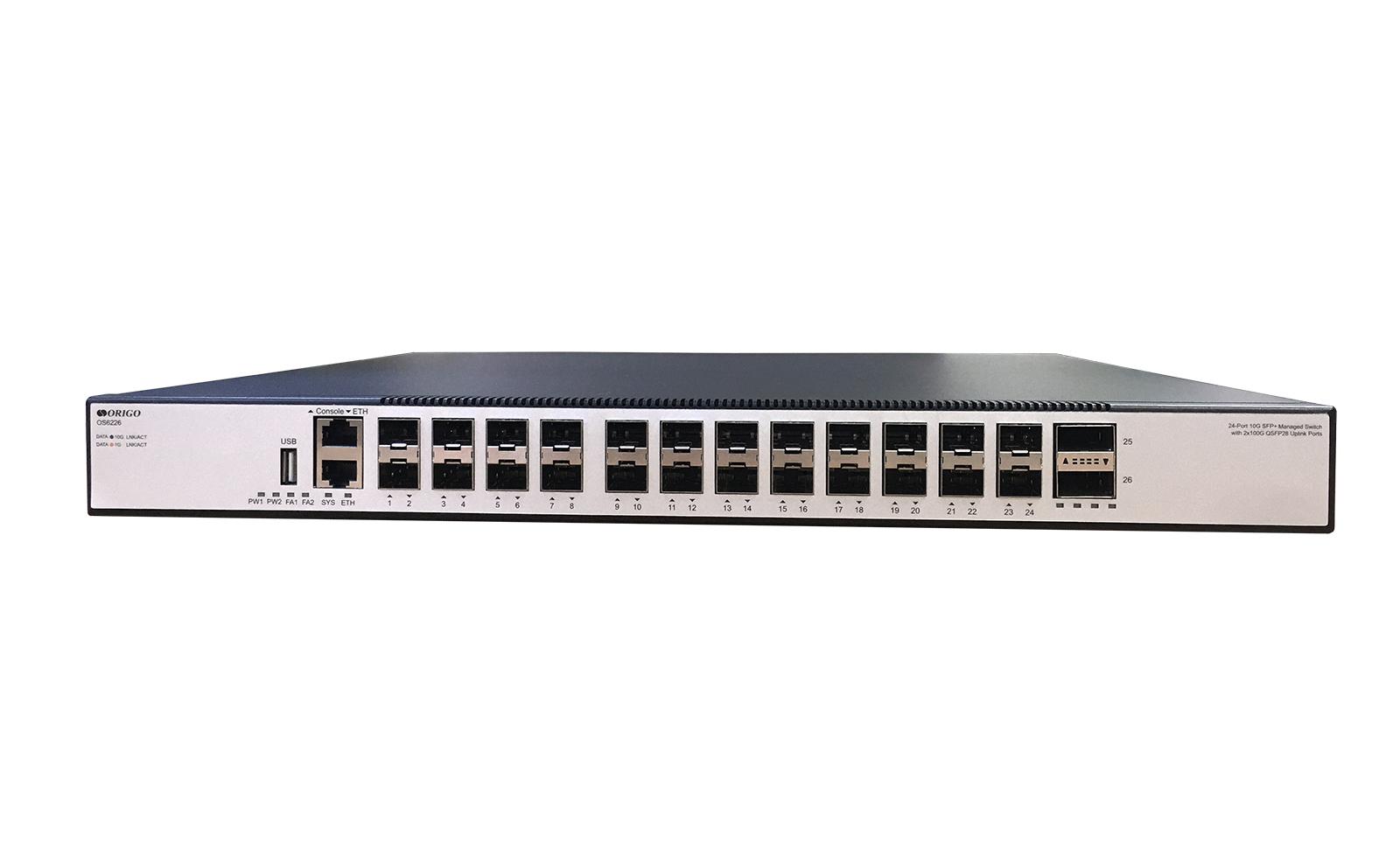 Коммутатор/ Управляемый L3 коммутатор, 24х10GBase-X SFP+, 2х100GBase-X QSFP28, консольный порт RJ-45, комплект для установки в 19" стойку, OS6226/A1A