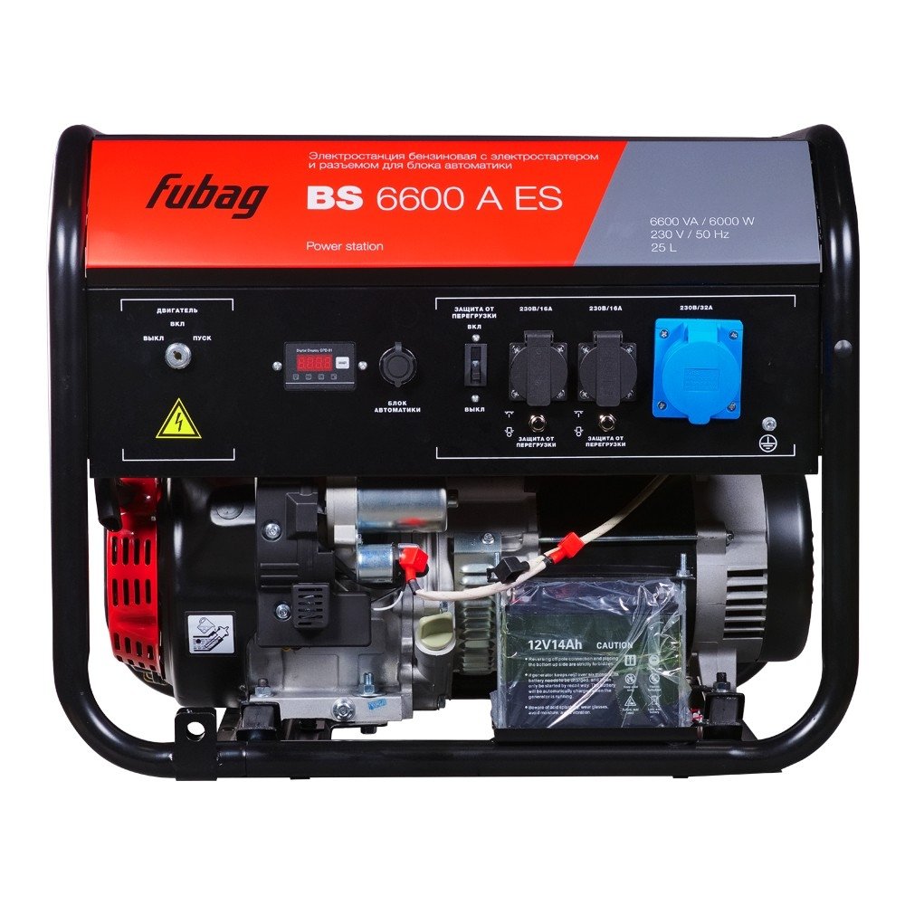FUBAG BS 6600 A ES Электростанция бензиновая [641692/646281] {Электростартер, 6.6 кВа/6.0 кВт, 230 В, 420 объем см3, 8,0/10,9 кВт, л.с., 78 дБ 7м, Время работы 3/4 нагрузки 9.5ч, 25 л бак, 86.6 кг}