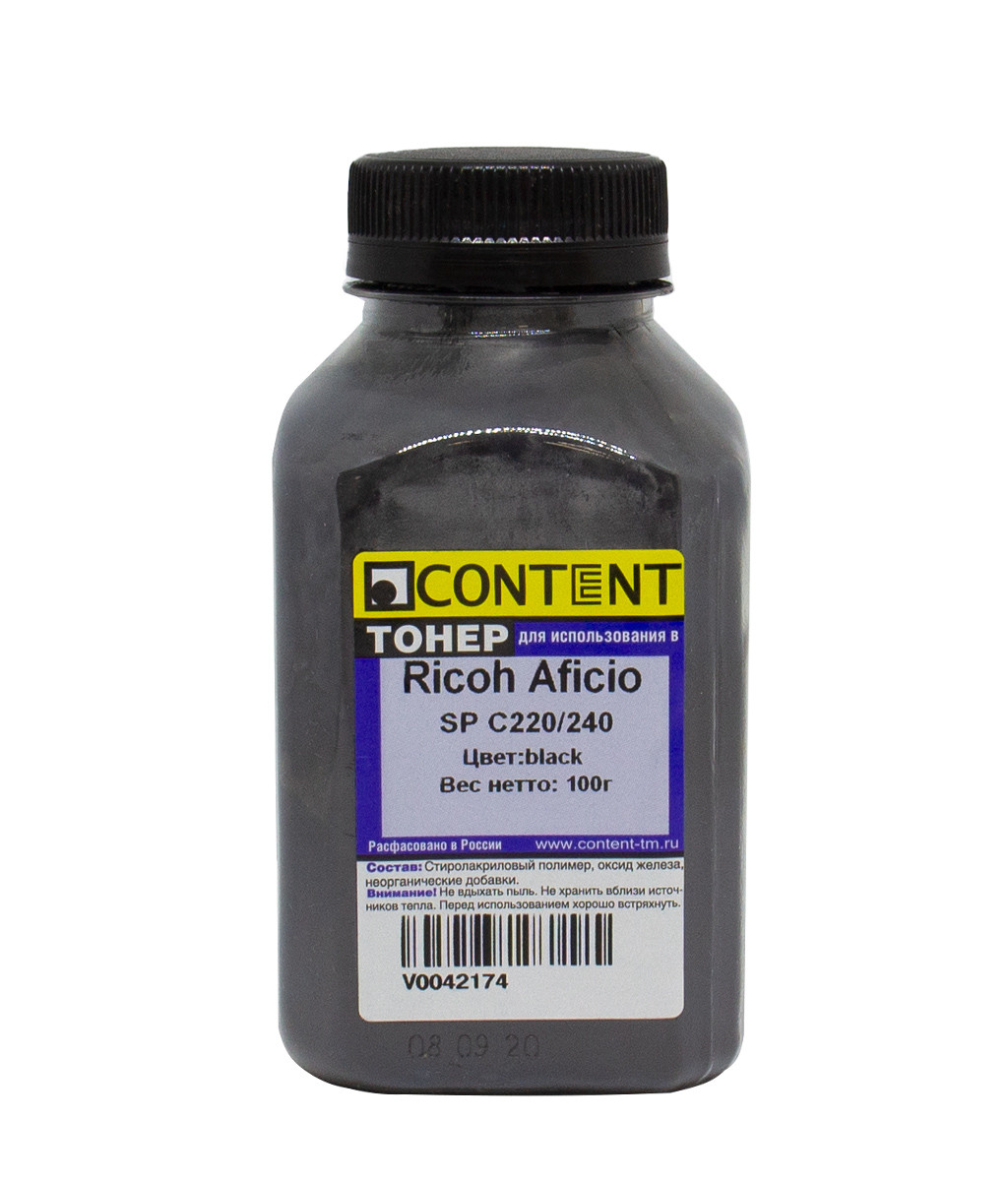 Тонер Content для Ricoh Aficio SP C220/240, Bk, 100 г, банка, 9802503333