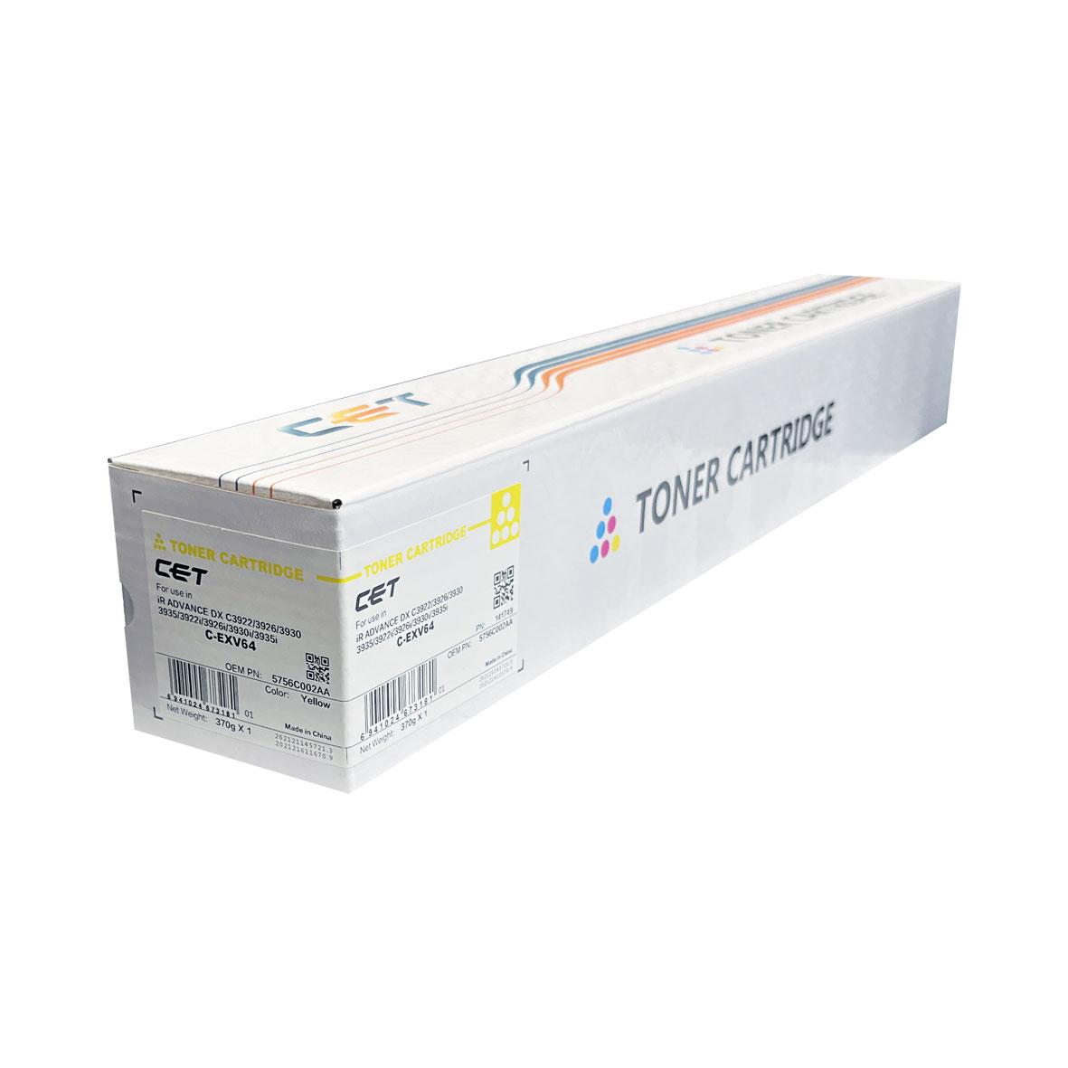 Тонер-картридж для CANON iR ADVANCE DX C3922/C3926/C3930/ C-EXV64 (25,5K,370г,желтый,CPP,TF8) (CET), CET141749