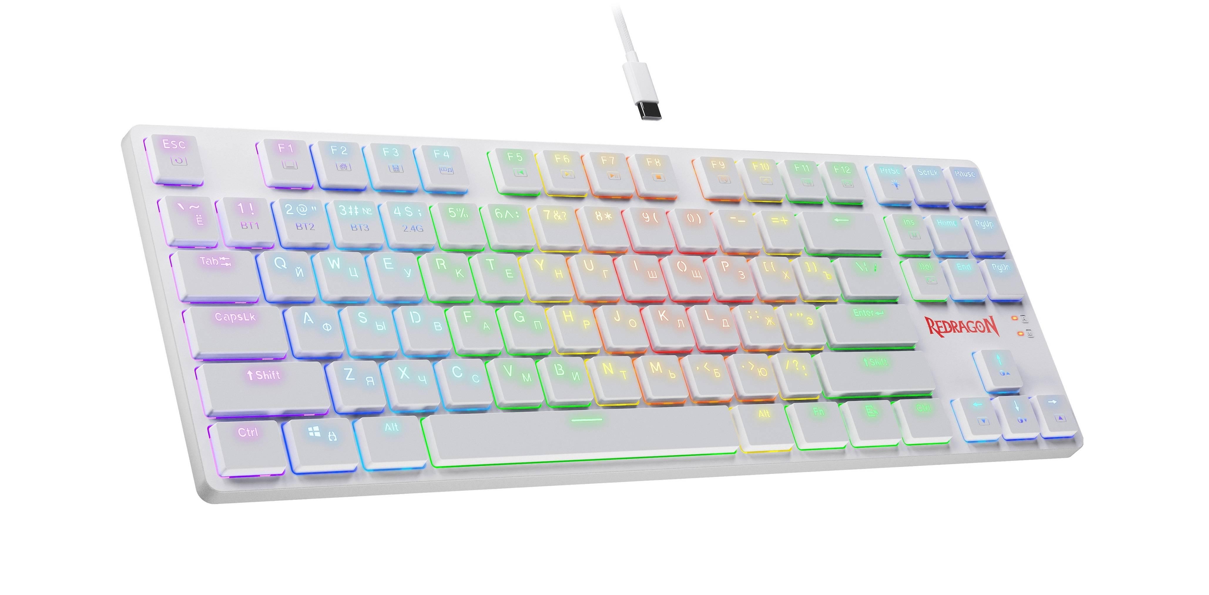 Redragon Механическая клавиатура Anubis RU,RGB,белый,BT+2.4G,тонкая, 70506