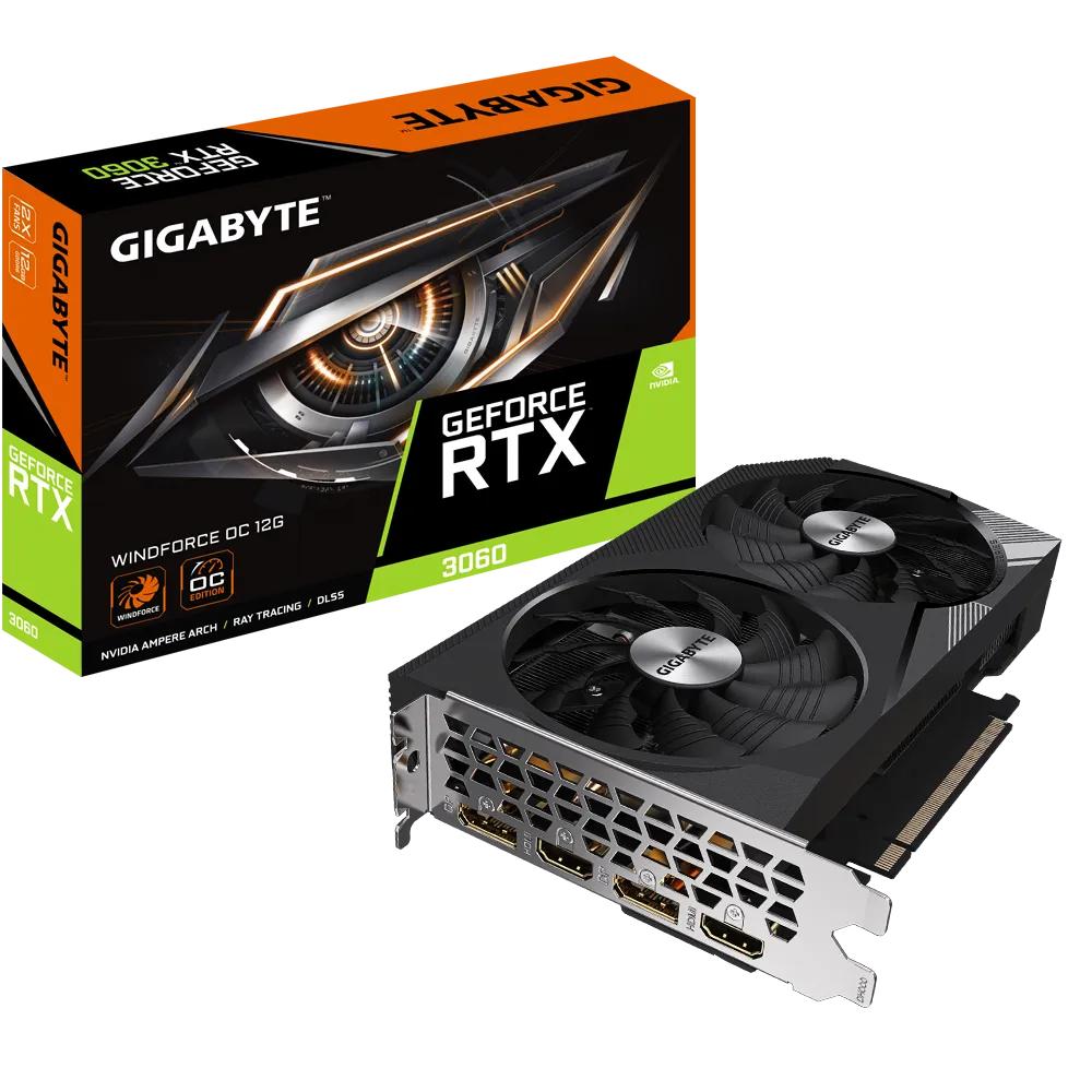 Видеокарта/ VGA GIGABYTE NVIDIA GeForce RTX 3060 WINDFORCE OC 12G REV1.0 12GB, GDDR6/192-bit, PCIe 4.0, 2xHDMI 2.1, 2xDP, 2-slot, GV-N3060WF2OC-12GD