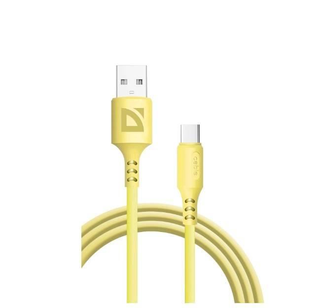 Defender Кабель F207, USB 2.0 (AM) - Type C, 1метр, 2.4А, силиконовая оплетка, жёлтый., 87106YEL
