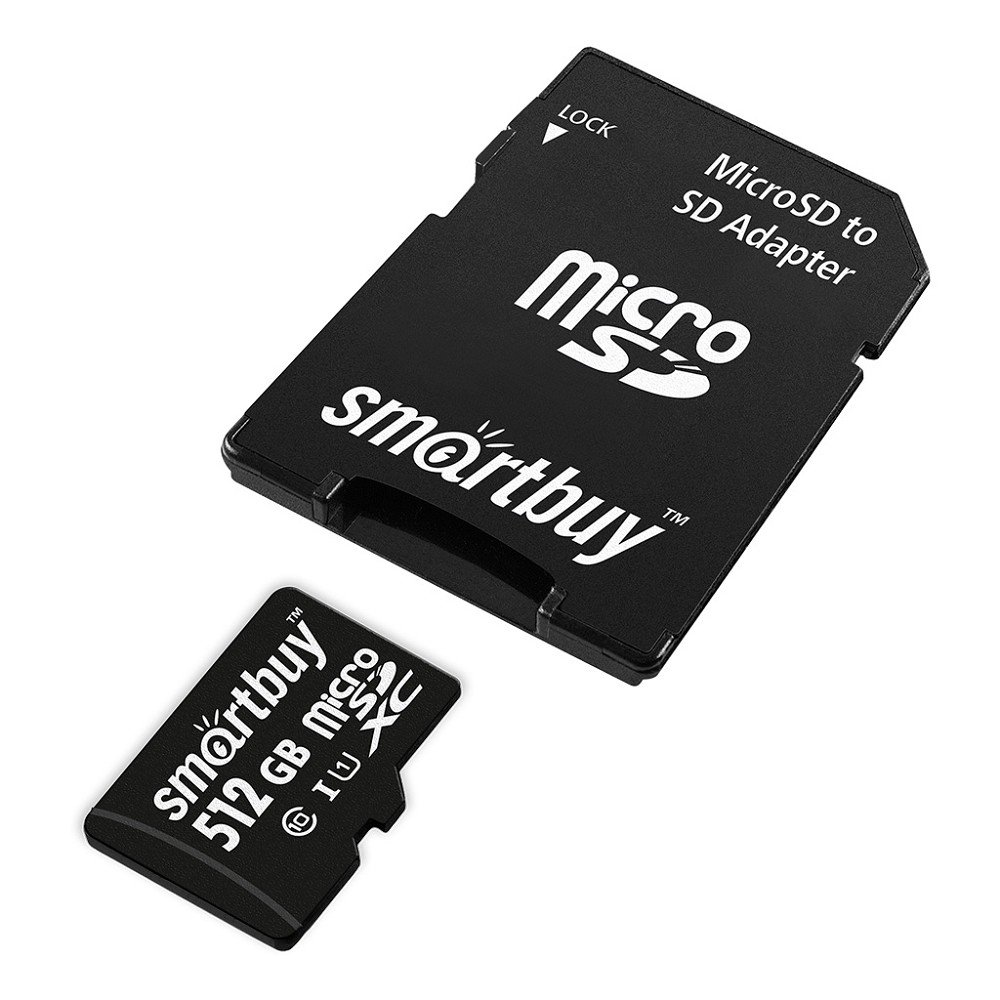 Micro SecureDigital 512GB Smartbuy Class10 UHS (с адаптером SD) (SB512GBSDCL10-01)