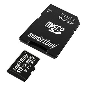 Micro SecureDigital 512GB Smartbuy Class10 UHS (с адаптером SD) (SB512GBSDCL10-01)