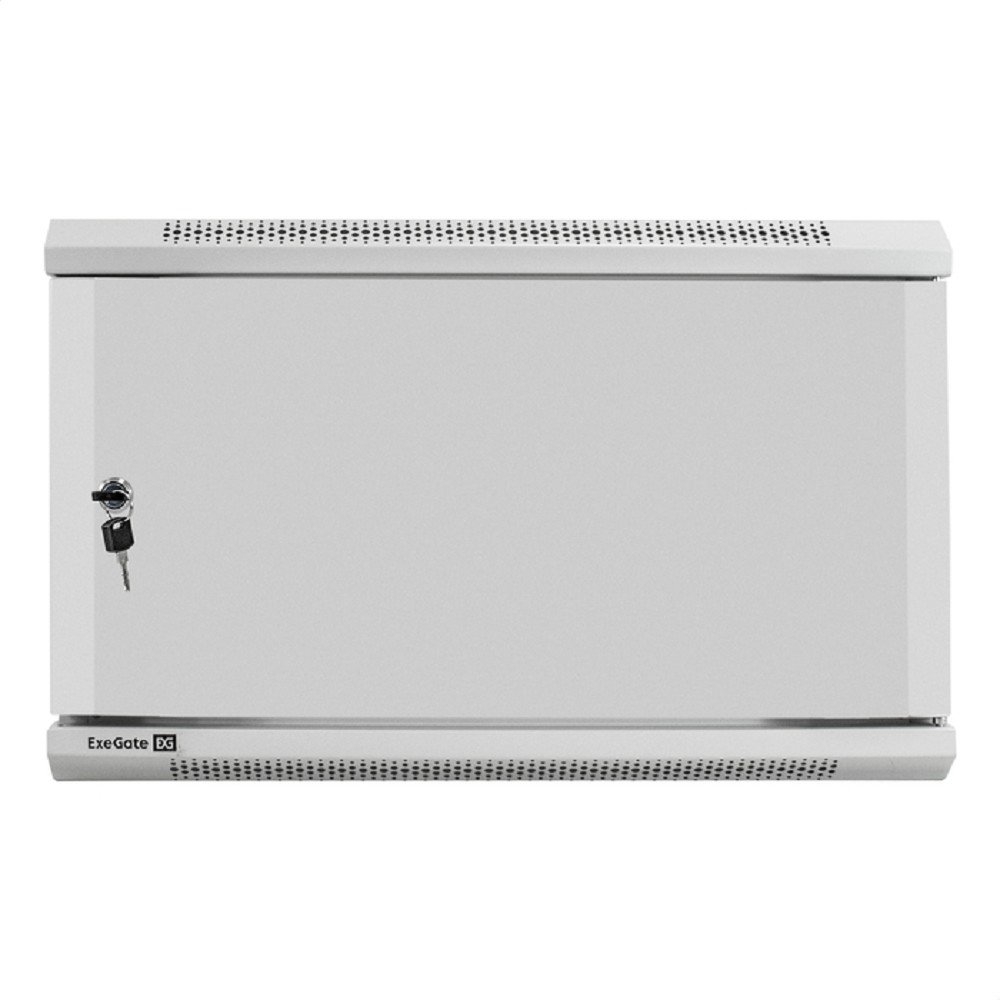 Exegate EX298611RUS Шкаф телекоммуникационный 19" настенный 6U ExeGate EC-WM-6U.450.M.GREY (19”, 6U, 600x450x370mm (ШхГхВ), передняя дверь металл, съемные боковые панели, пыле- и влагозащита IP23, све