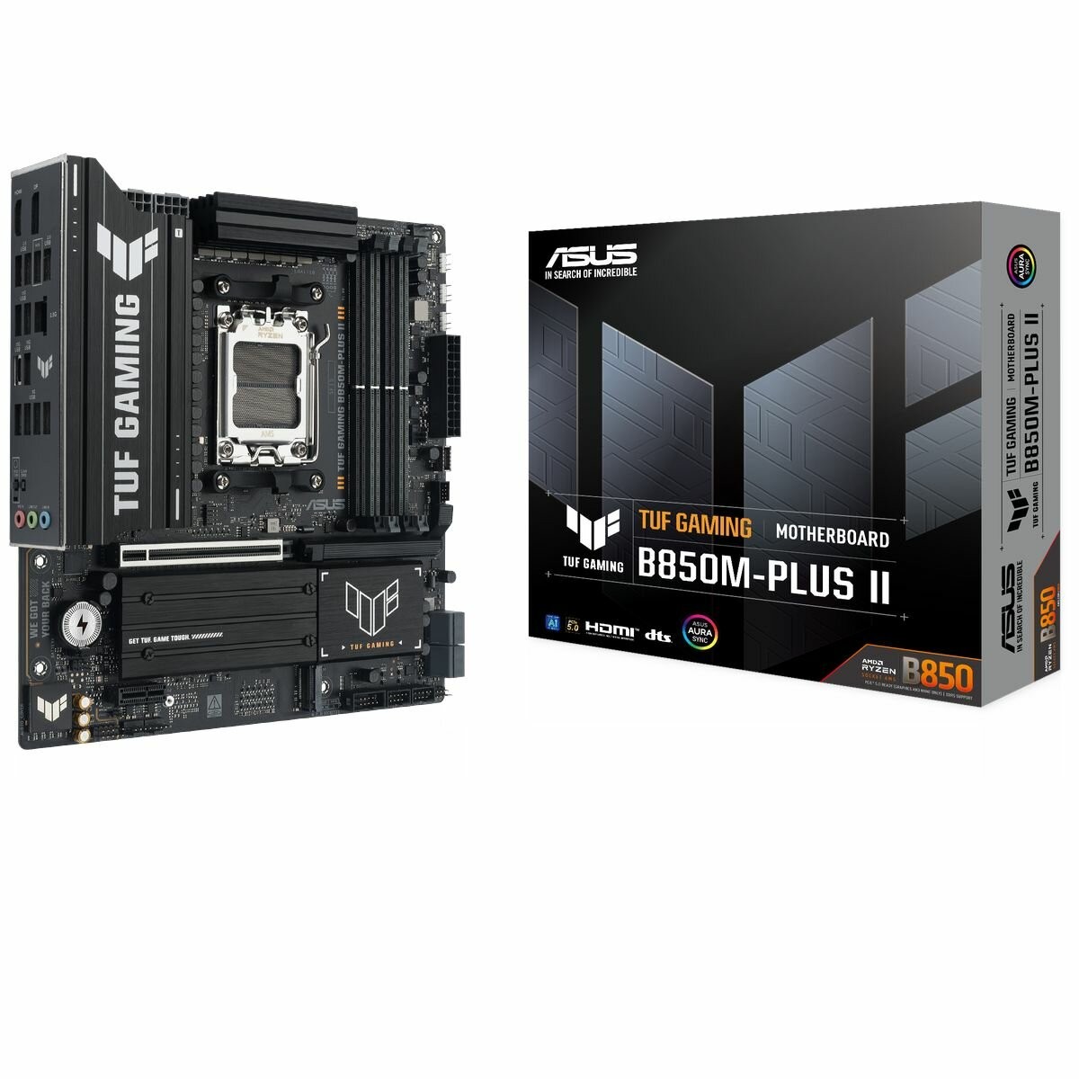 ASUS TUF GAMING B850M-PLUS II (Socket AM5, mATX, 4xDDR5(256GB), DP/HDMI, 1xPCIe 5.0x16/1xPCIe 4.0x16/1xPCIe 4.0, 1xLAN (2.5GbE), 4xSATA 6Gb/s, 3xM.2, 1xType-C, 7xUSB 3.2, 4xUSB 2.0), 90MB1MT0-M0EAY0
