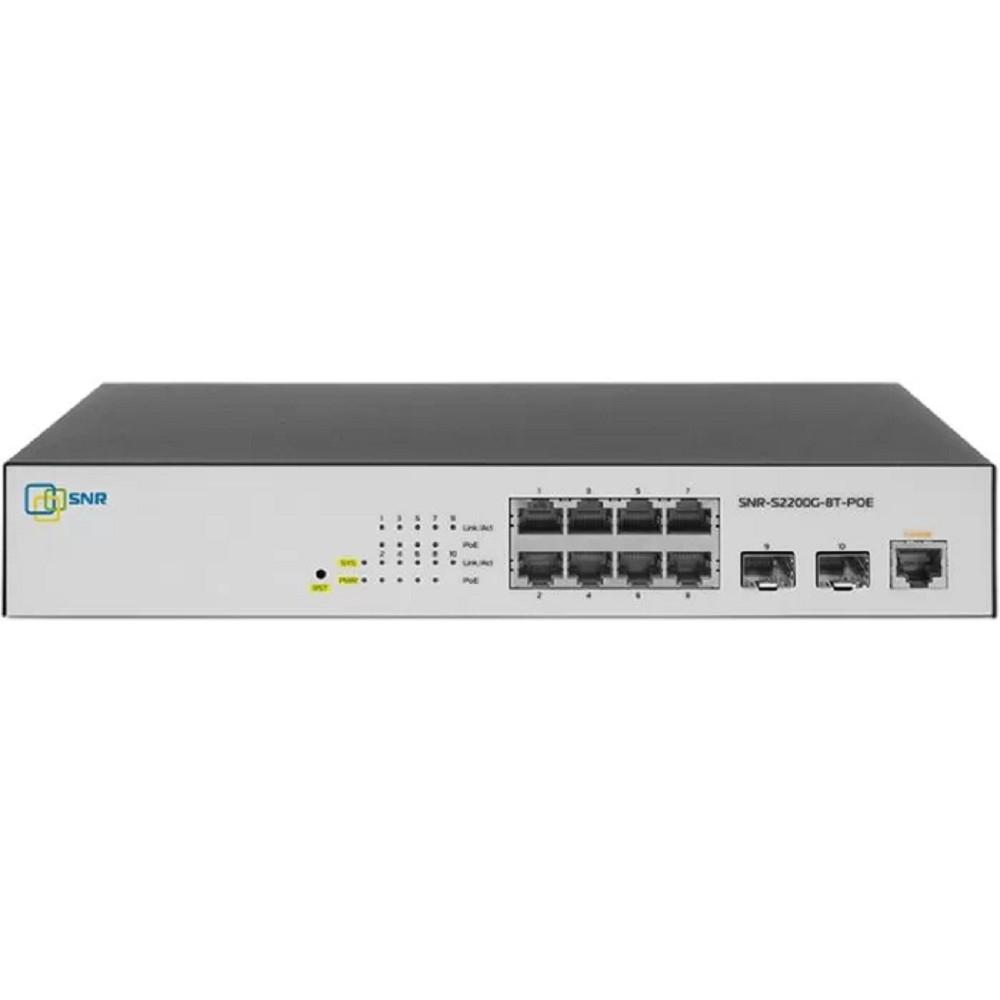 Коммутатор SNR Управляемый Web Smart POE коммутатор уровня 2, 8 портов 10/100/1000BaseT, 2 порта 100/1000BaseX (SFP). POE 100W, SNR-S2200G-8T-POE