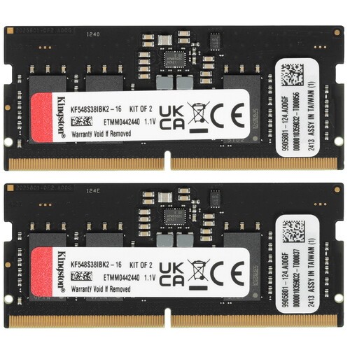 Память оперативная/ Kingston 16GB 4800MT/s DDR5 CL38 SODIMM (Kit of 2) FURY Impact PnP, KF548S38IBK2-16