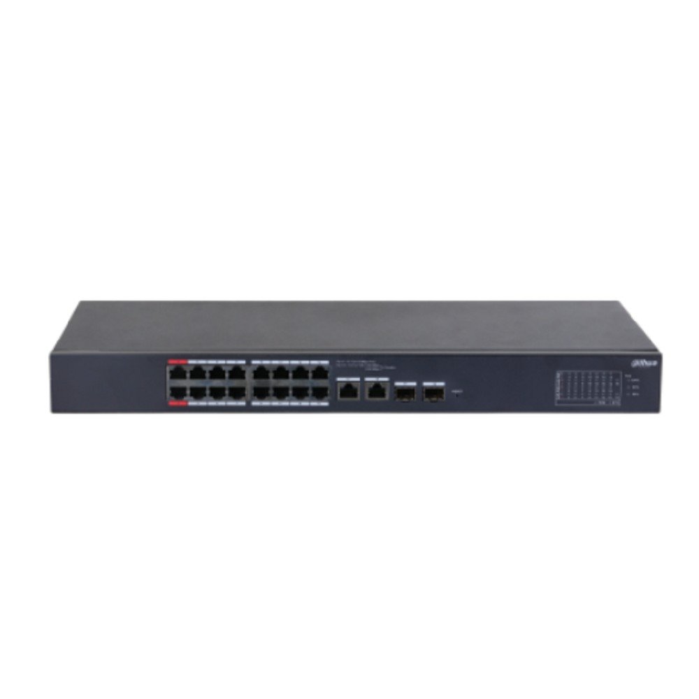 DAHUA DH-CS4218-16ET-240 16-портовый PoE коммутатор L2 с функцией облачного управления, 16xRJ45 100Mb PoE, 2хКомбо SFP/RJ45 1Gb uplink, суммарно 240Вт, коммутация 7.2 Гбит/с, MAC-таблица 8К