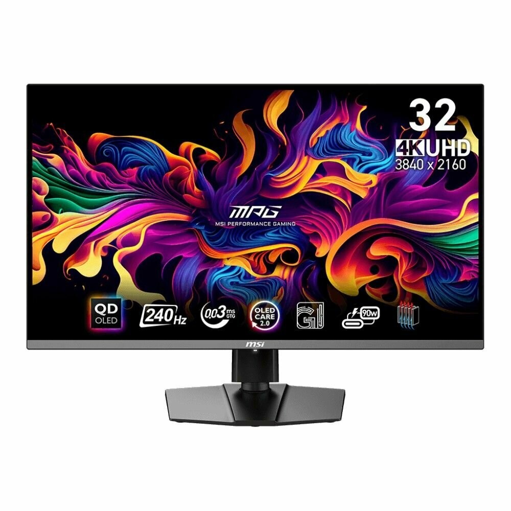 MSI MPG 31.5" 321URX QD-OLED Black {QD-OLED 3840x2160 240Hz 0.03ms 250cd 2xHDMI DisplayPort 2xUSB USB-C(90W) Internal Tilt Swiv HAS Pivot Vesa}, 9S6-3DD29A-055