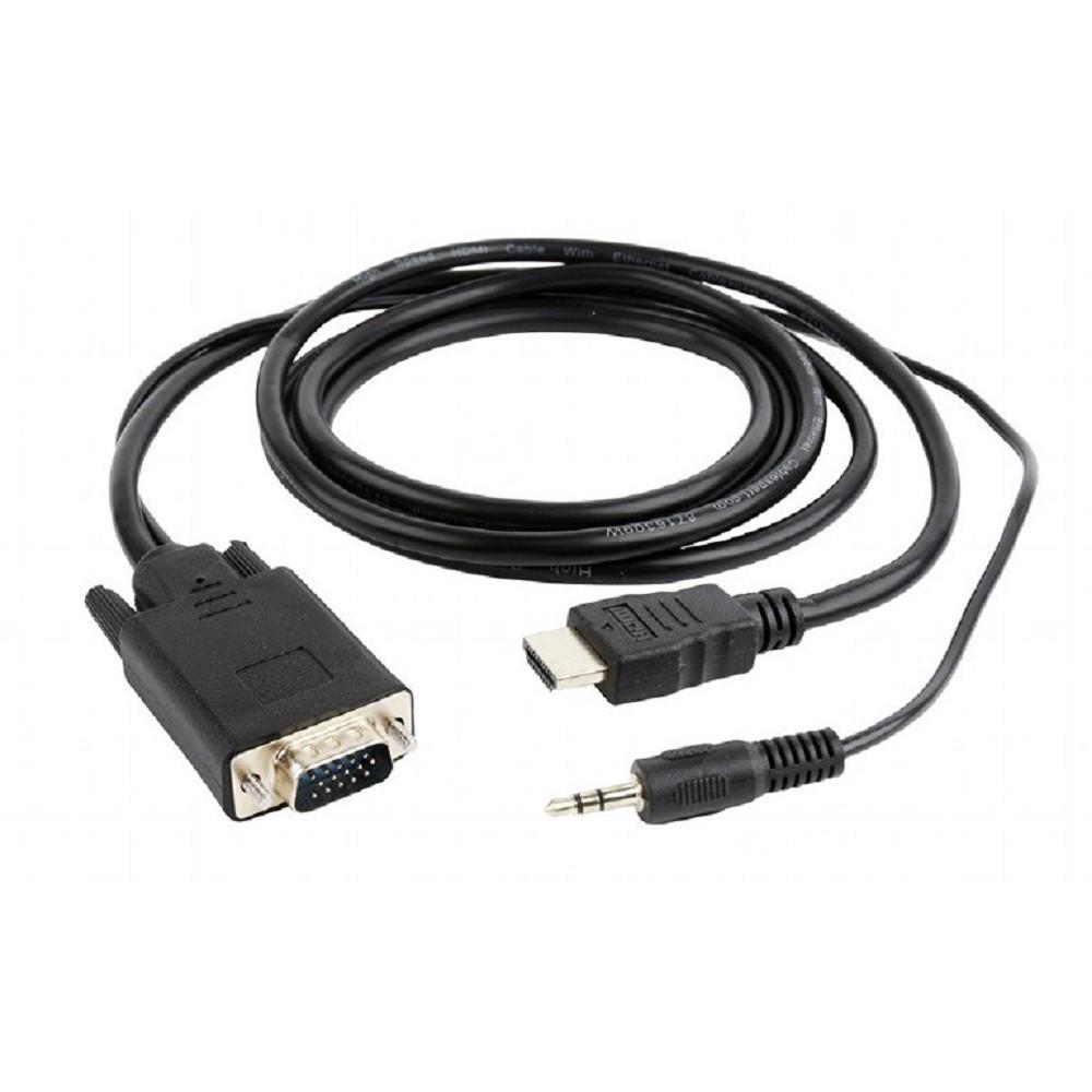 Кабель HDMI->VGA Cablexpert A-HDMI-VGA-03-6, 19M/15M + 3.5Jack, медь, позол.разъемы, 1.8м, черный, пакет