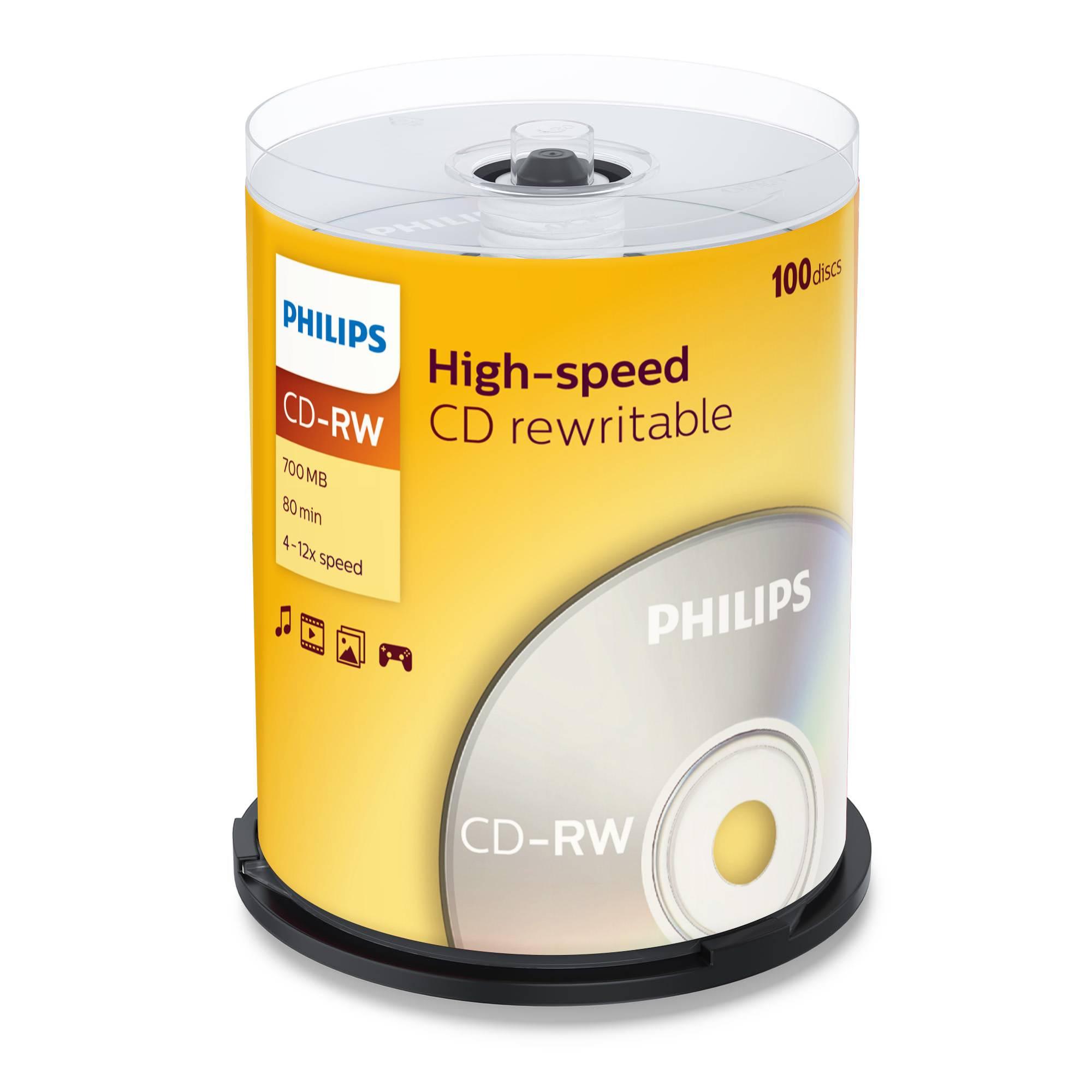 Диск CD-RW Philips 700 Mb, 12х, Cake Box (100), CW7D2NB00/97