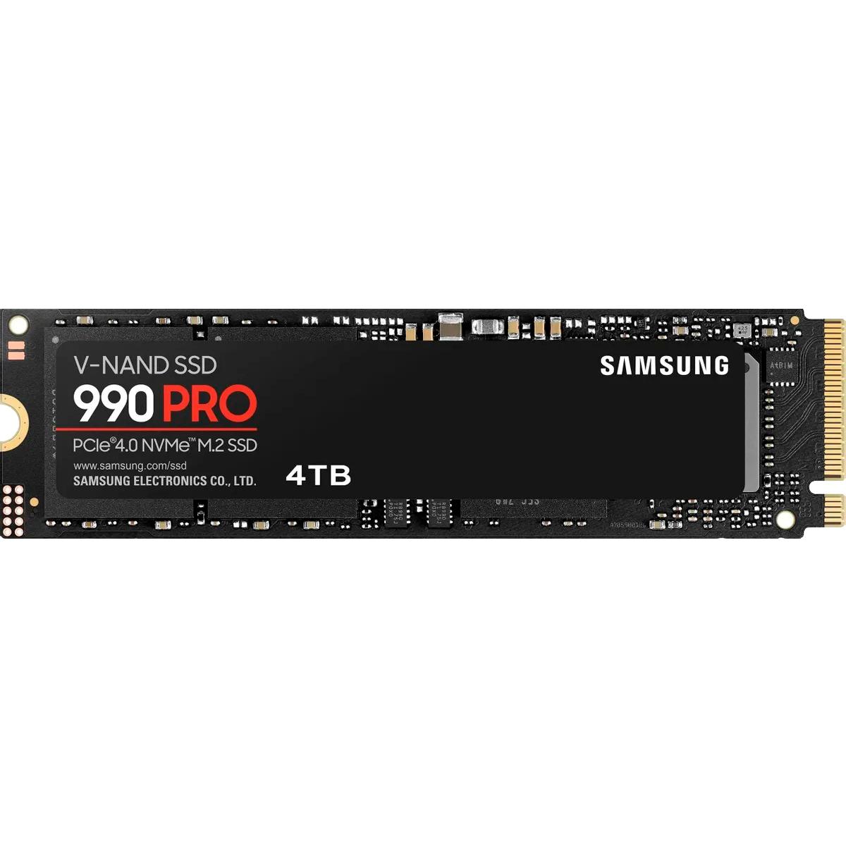 Твердотельный накопитель/ Samsung SSD 990 PRO, 4000GB, M.2(22x80mm), NVMe 2.0, PCIe 4.0 x4, V-NAND TLC, R/W 7450/6900MB/s, IOPs 1 400 000/1 550 000, DRAM buffer 4096MB, TBW 2400, DWPD 0.33 (12 мес.), MZ-V9P4T0BW