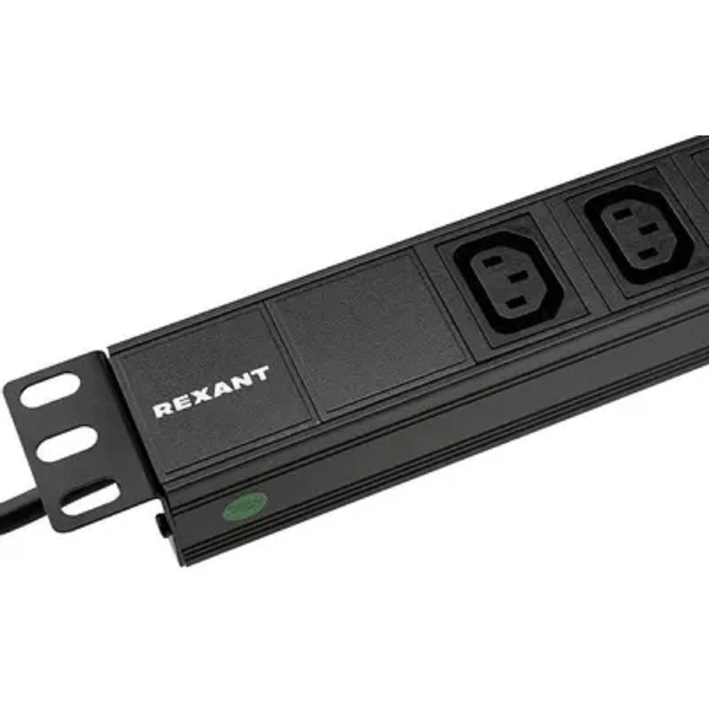 Rexant (04-0304-1) Блок распределения питания для 19" шкафов, горизонтальный, 8 розеток C13, 10A, без выкл, алюм корп, шнур 2м, вилка C14