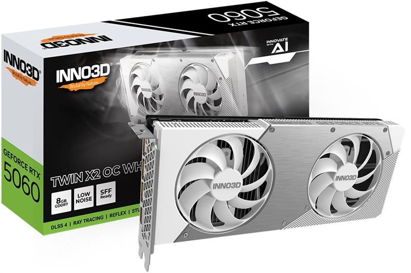 Видеокарта INNO3D RTX 5060 Twin X2 OC WHITE//RTX5060, HDMI, DP*3, 8G,D7, N50602-08D7X-195070W