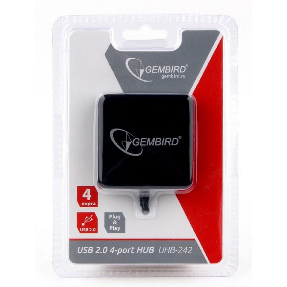 Gembird Разветвитель USB3.1 4xUSB, с доп.питанием (порт Type-C), кабель Type-C 19см, черный, коробка (UHB-C424)