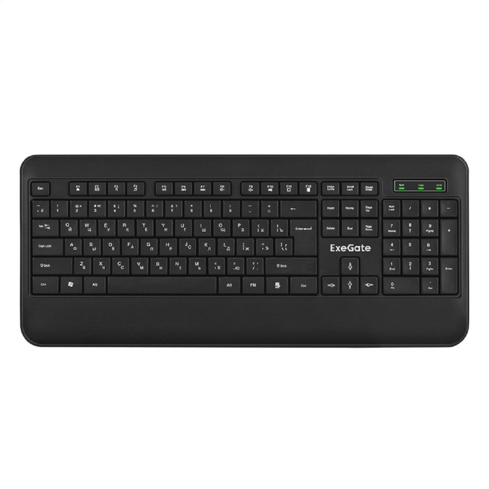 Exegate EX296922RUS Клавиатура ExeGate Professional Standard LY-E5500M (USB, полноразмерная, влагозащищенная, 104кл., Enter большой, подставка под запястья, длина кабеля 1,35м, черная, Color Box)