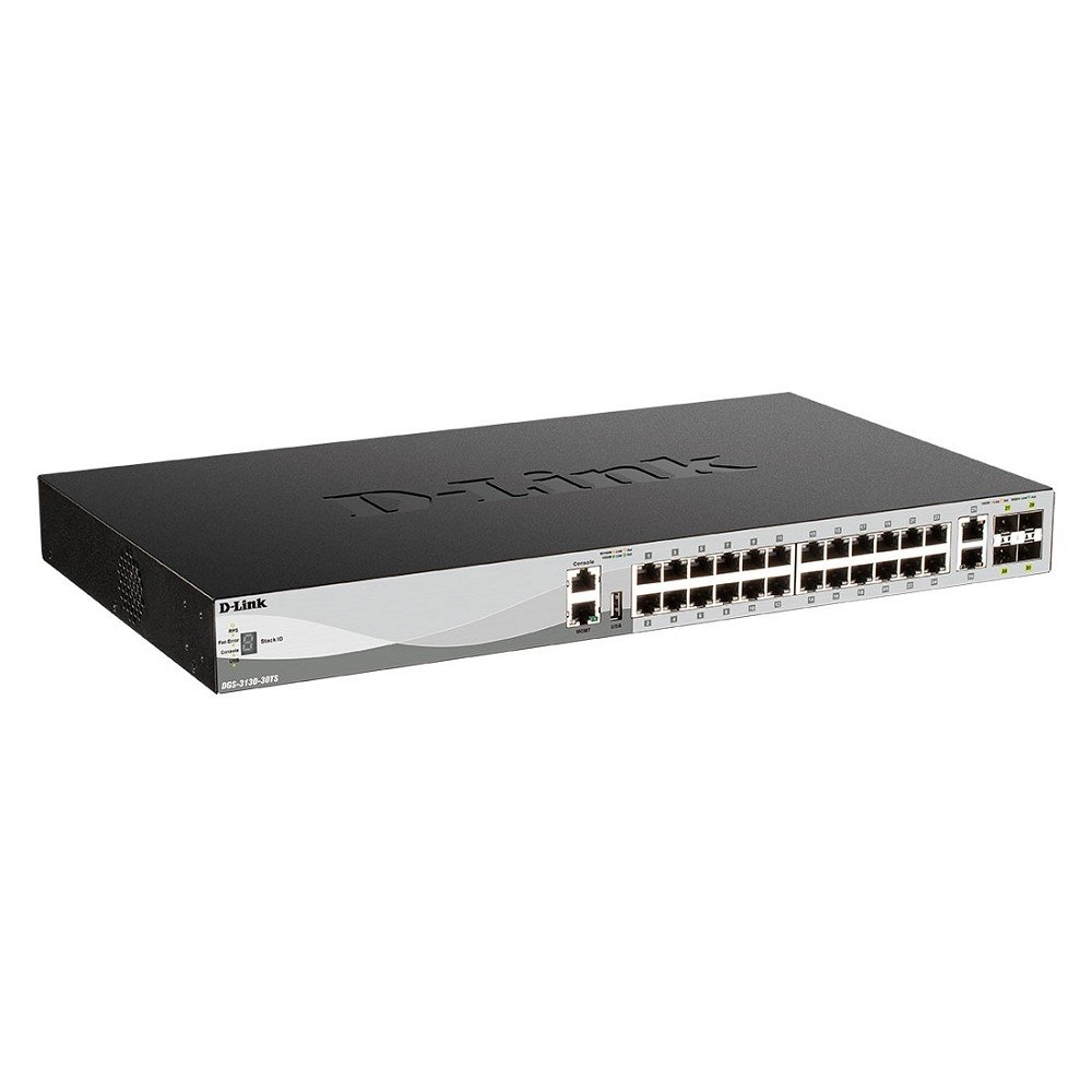 D-Link DGS-3130-30TS/B1A PROJ Управляемый L3 стекируемый коммутатор с 24 портами 10/100/1000Base-T, 2 портами 10GBase-T и 4 портами 10GBase-X SFP+