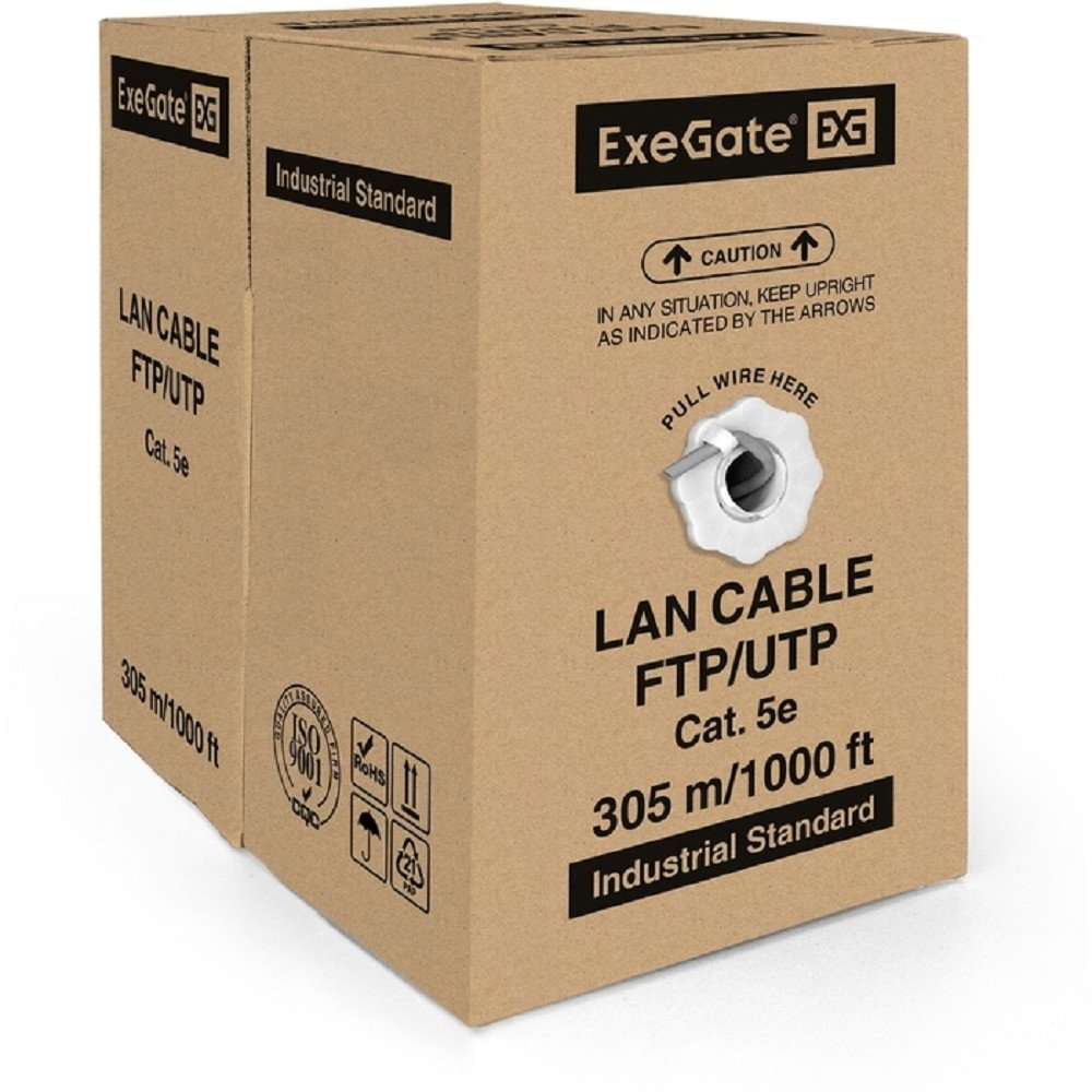 Exegate EX281817RUS Кабель Exegate  UTP4-C5e-CCA-S25-IN-PVC-GY-305 UTP 4 пары кат.5e CCA, 25AWG, бухта 305м, серый, PVC