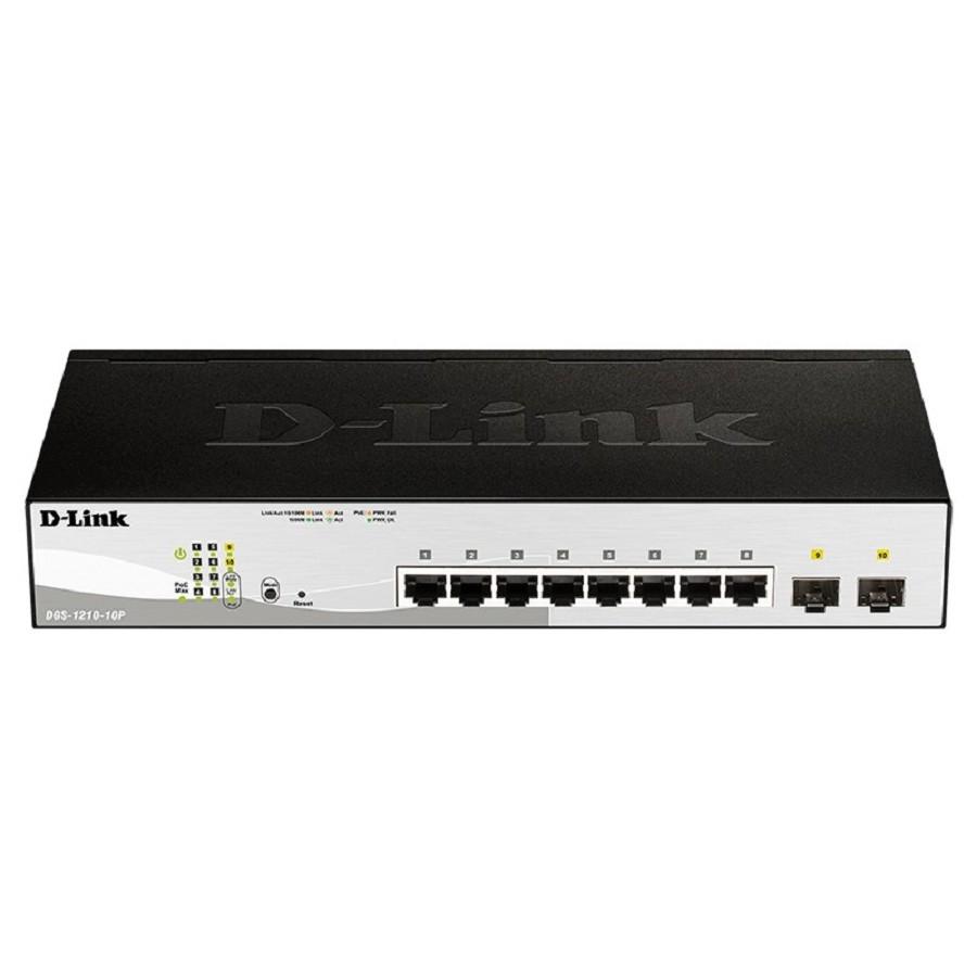D-Link DGS-1210-10P/F3A Управляемый L2 коммутатор с 8 портами 10/100/1000Base-T и 2 портами 1000Base-X SFP (8 портов PoE 802.3af/at, PoE-бюджет 65 Вт)