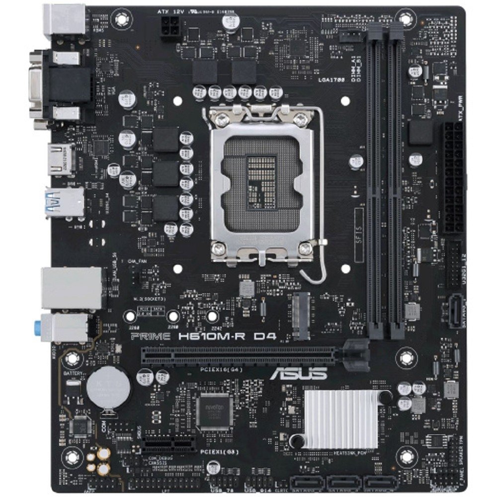ASUS PRIME H610M-R D4-SI (Socket 1700, mATX, 2xDDR4(64GB), VGA/DVI-D/HDMI 2.1, 1xPCIe 4.0x16/1xPCIe 3.0, 1xLAN, 4xSATA 6Gb/s, 1xM.2, 2xUSB 3.2, 2xUSB 2.0, 2xPS/2)