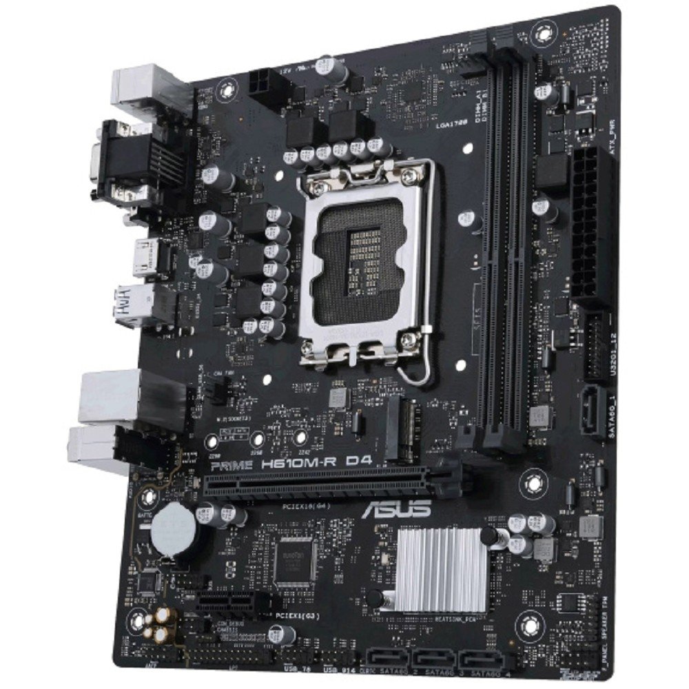 ASUS PRIME H610M-R D4-SI (Socket 1700, mATX, 2xDDR4(64GB), VGA/DVI-D/HDMI 2.1, 1xPCIe 4.0x16/1xPCIe 3.0, 1xLAN, 4xSATA 6Gb/s, 1xM.2, 2xUSB 3.2, 2xUSB 2.0, 2xPS/2)