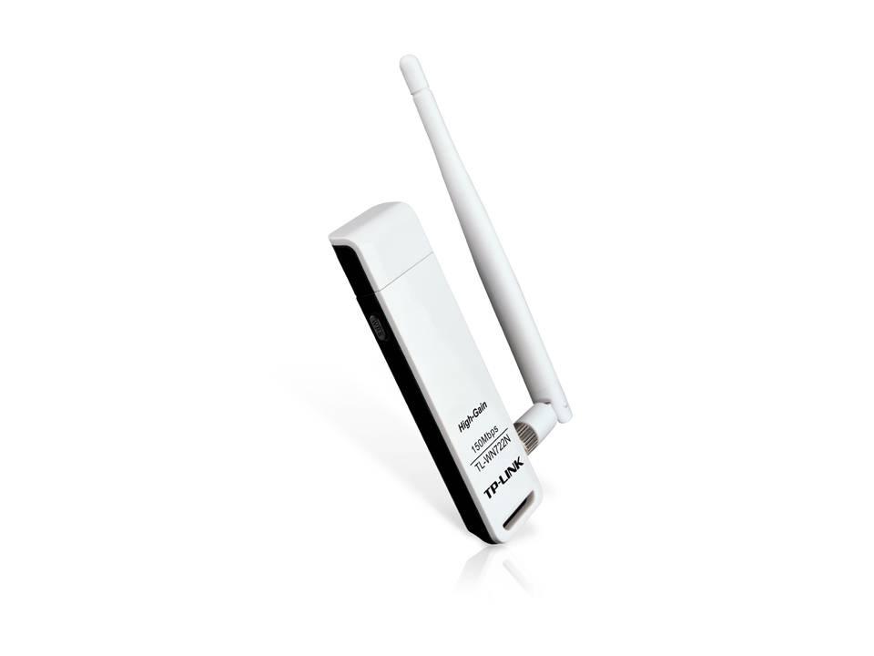 TP-Link TL-WN722N Wi-Fi USB-адаптер высокого усиления N150, до 150 Мбит/с на 2,4 ГГц, 1 внешняя антенна, USB 2.0