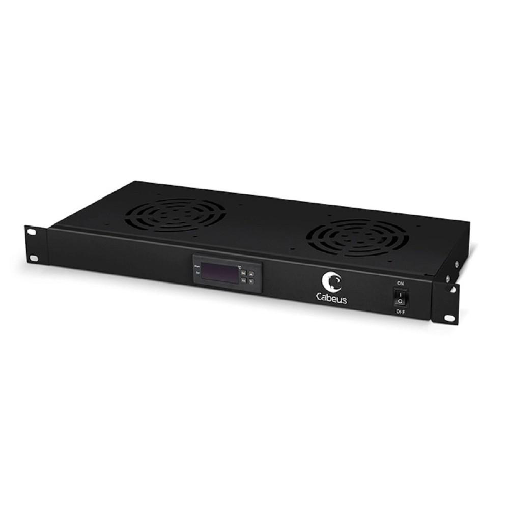 Cabeus JG02-BK Модуль вентиляторный 19", глубина 170 mm, 2 вентилятора, с цифровым термодатчиком, цвет черный (RAL 9004)