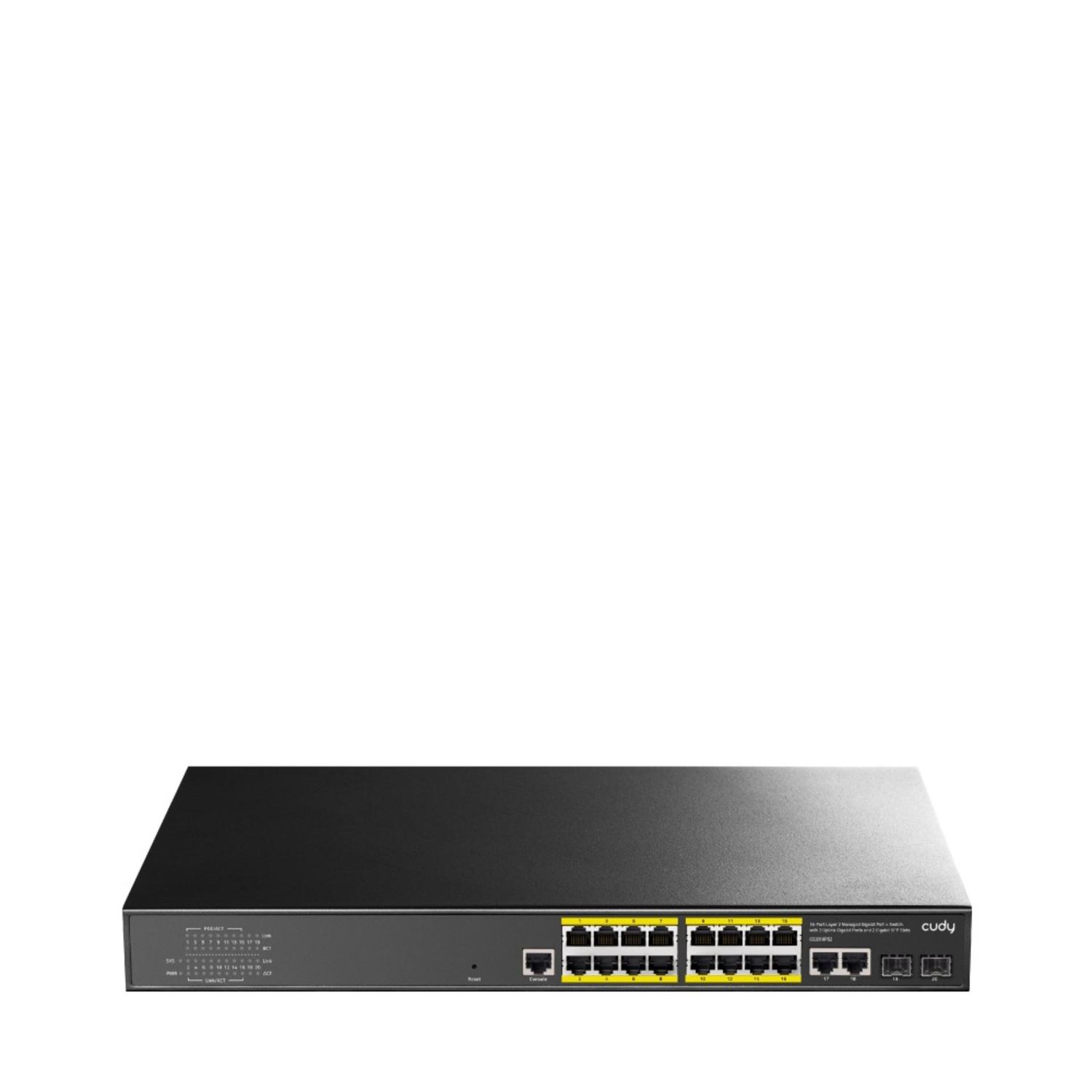 Коммутатор/ 16-Port Layer 2 Managed Gigabit PoE+ Switch with 2 Uplink Gigabit Ports and 2 Gigabit SFP Slots, 200W, GS2018PS2-200W
