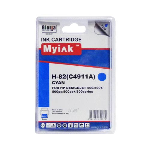 Картридж для (HP 82) HP DesignJet 500/PS/800/PS C4911A Cyan (72ml, Dye) MyInk