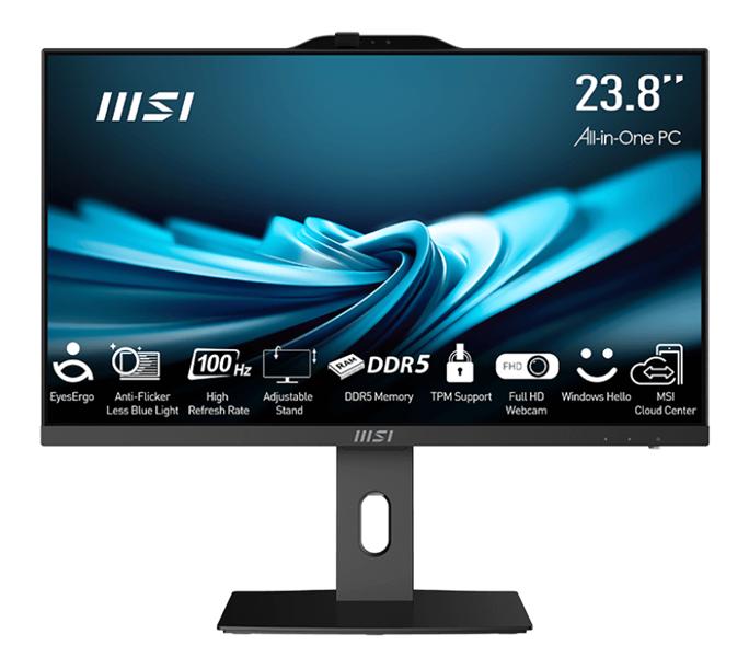 Моноблок MSI Pro AP242P 14M AiO 23,8" FHD(1920x1080)IPS AG Non-touch, Core i3-14100 (3.5GHz), 16Gb DDR5 (8GBx2), 512GB SSD, Intel UHD,WiFi,BT,camera,WirelessKB&mouse Eng/Rus,noOS,1y w-ty,Black, 9S6-AE0621-834