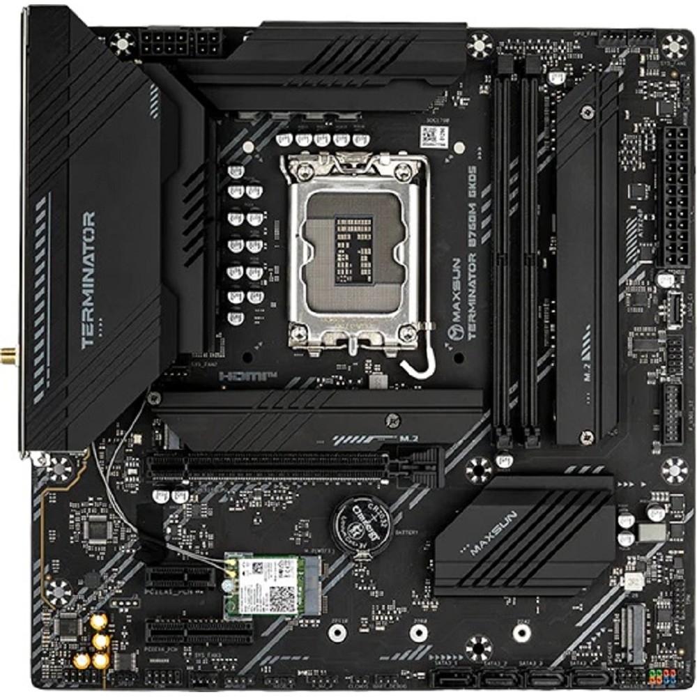 MAXSUN MS-Terminator B760M GKD5 WIFI (Socket 1700, mATX, 2*DDR5(96Gb), DP/HDMI, 4*SATA3, 3*M.2, 1xPCI-Ex16/1*PCIEx4/1*PCIEx1, 6*USB 2.0, 2*USB 3.2, LAN 1*2.5G, Wi-Fi 6, RTL)