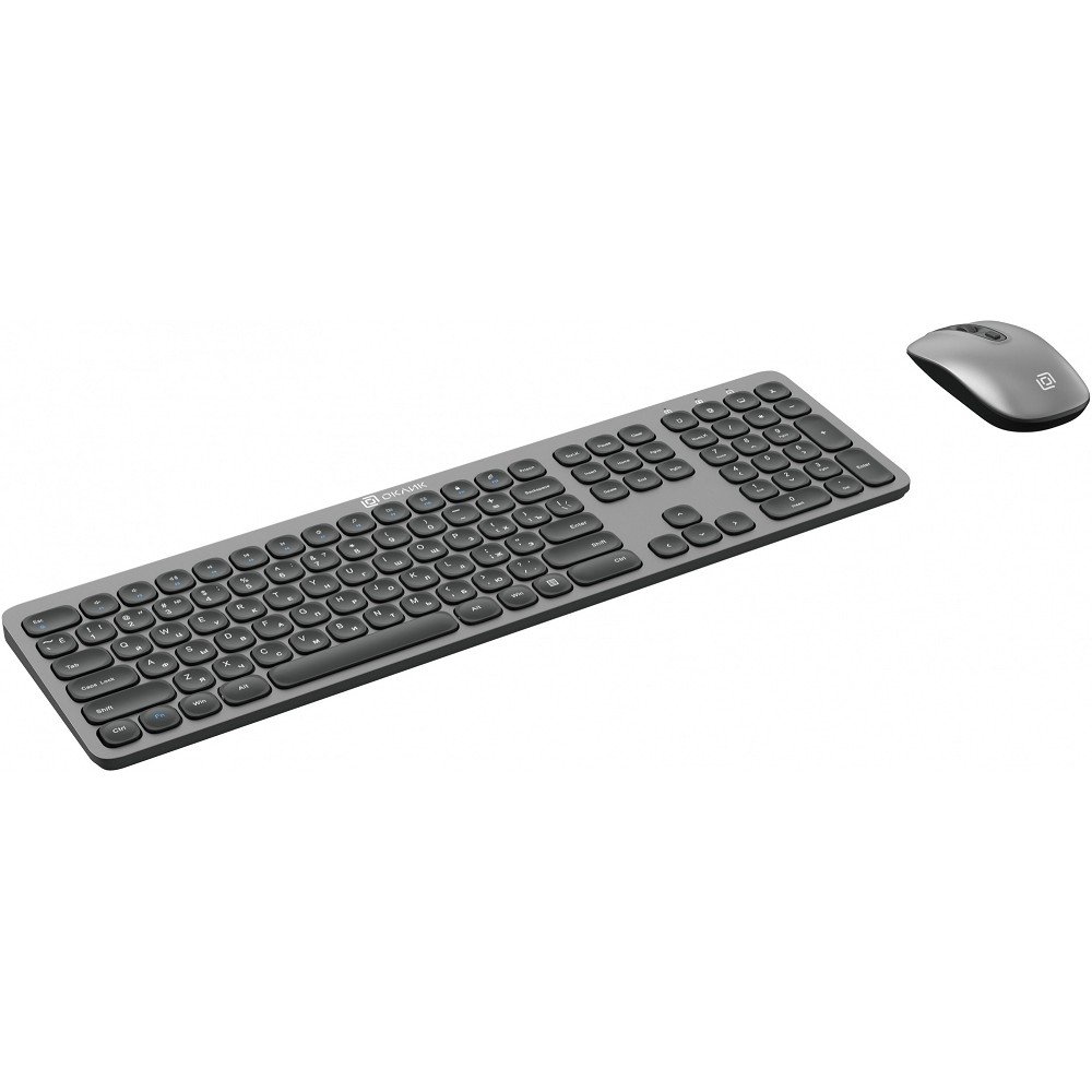 Клавиатура + мышь Oklick 300M клав:серый мышь:серый/черный USB беспроводная slim [1488402]