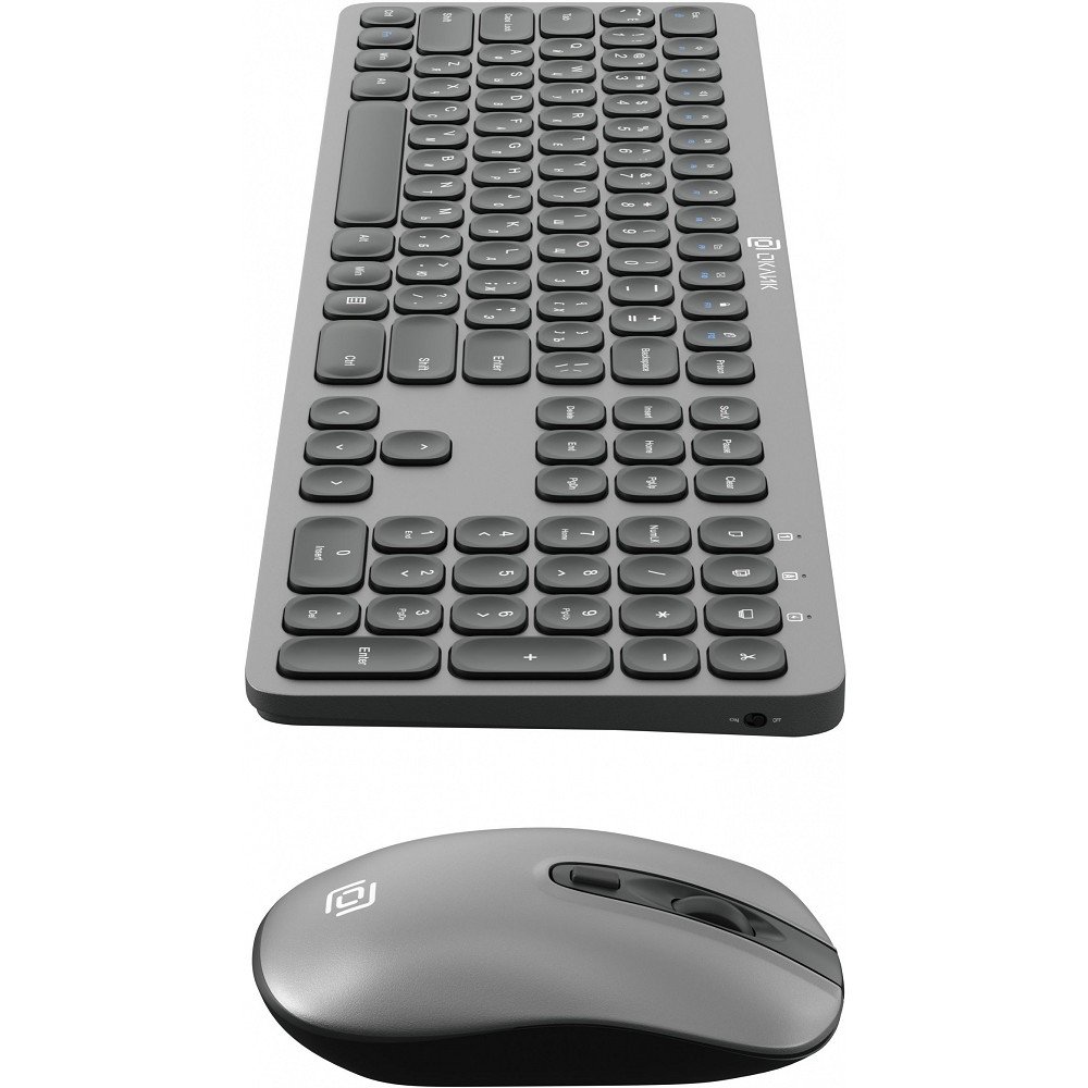 Клавиатура + мышь Oklick 300M клав:серый мышь:серый/черный USB беспроводная slim [1488402]