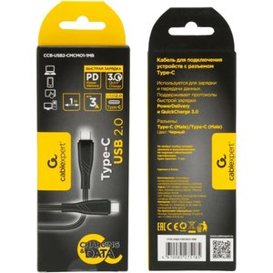 Cablexpert Кабель USB2.0  Type-C/Type-C, Classic 0.1, 3A, 60Вт, PD/QC3.0, медь, 1м, черный, коробка (CCB-USB2-CMCMO1-1MB)