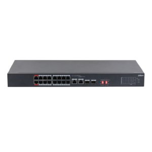 DAHUA DH-S3218-16ET-135 16-портовый неуправляемый коммутатор с РоЕ, 16xRJ45 100Mb, 2хКомбо SFP/RJ45 1Gb uplink, суммарно до 135Вт, коммутация 7.2 Гбит/с, MAC-таблица 8К