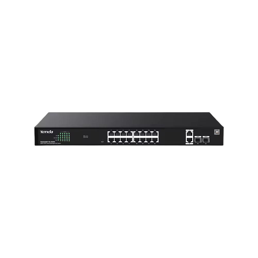 Управляемый PoE-коммутатор 18GE+2SFP/ Управляемый PoE-коммутатор 18GE+2SFP TENDA, TEG2220P-16-250W