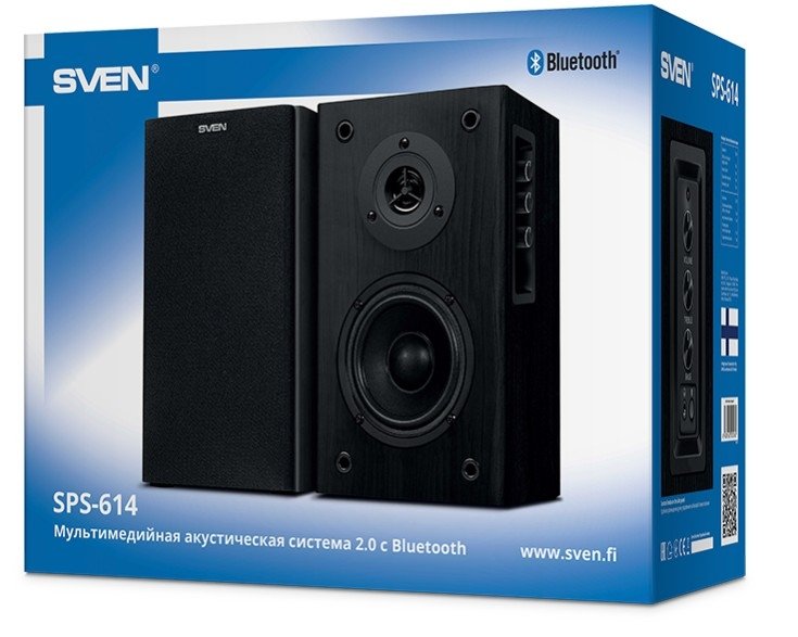 SVEN SPS-614, чёрный, акустическая система 2.0, мощность 2x20 Вт(RMS), Bluetooth, SV-020262