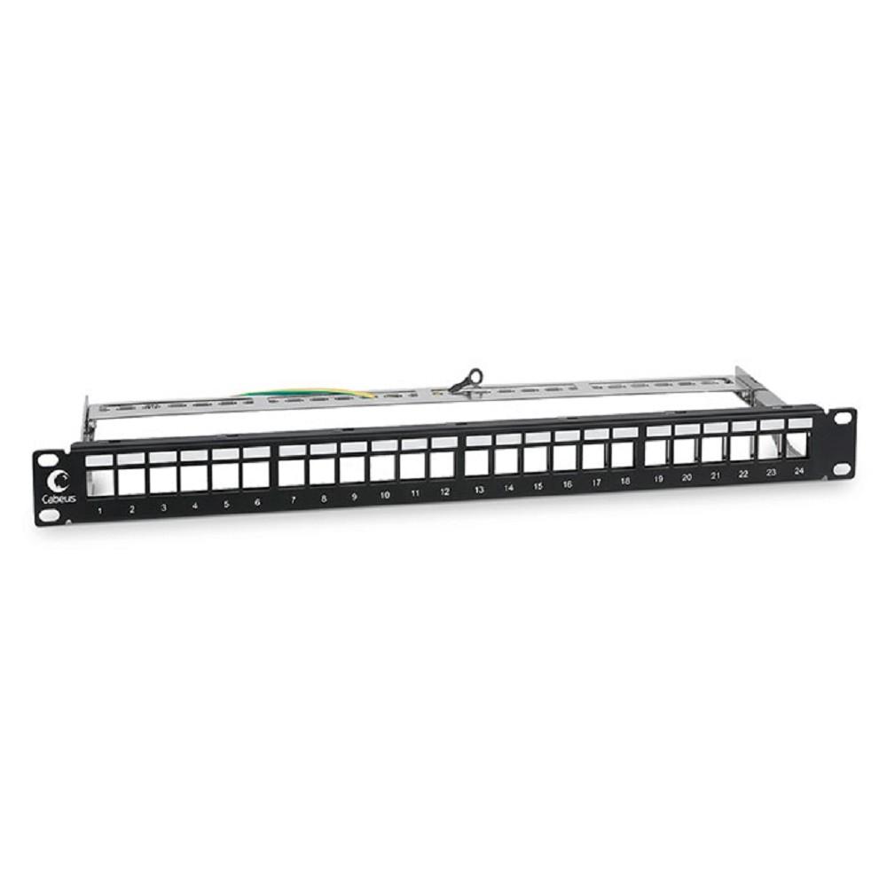 Cabeus PLB-24-SH Модульная патч-панель 19", 24 порта, 1U, для экранированных модулей, с задним кабельным организатором (без модулей)