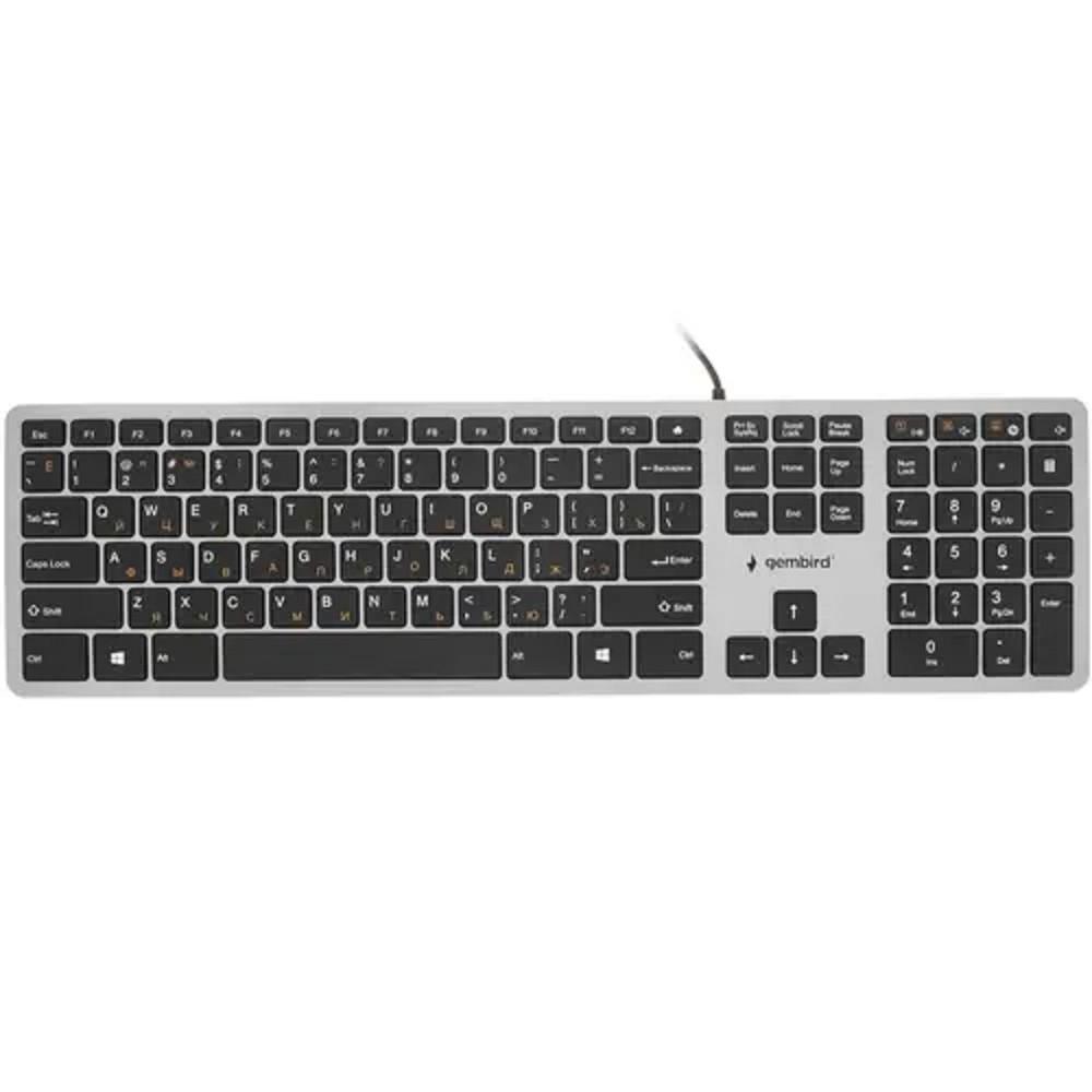 Клавиатура ноутбучного типа  Gembird KB-8420,{USB, ножничный механизм, клавиши управления громкостью, 104 клавиши, кабель 1,5м}