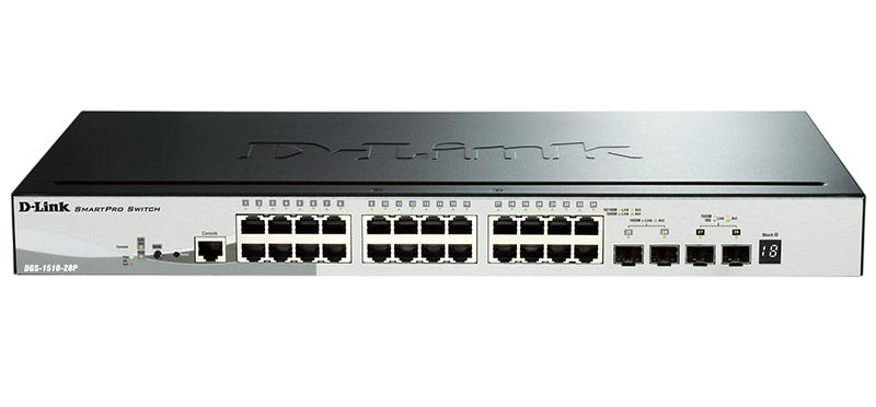 Сетевой коммутатор/ Gigabit Stackable SmartPro Switch with 24 10/100/1000Base-T PoE ports, 2 Gigabit SFP, 2 10G SFP+  ports, DGS-1510-28P/A1A