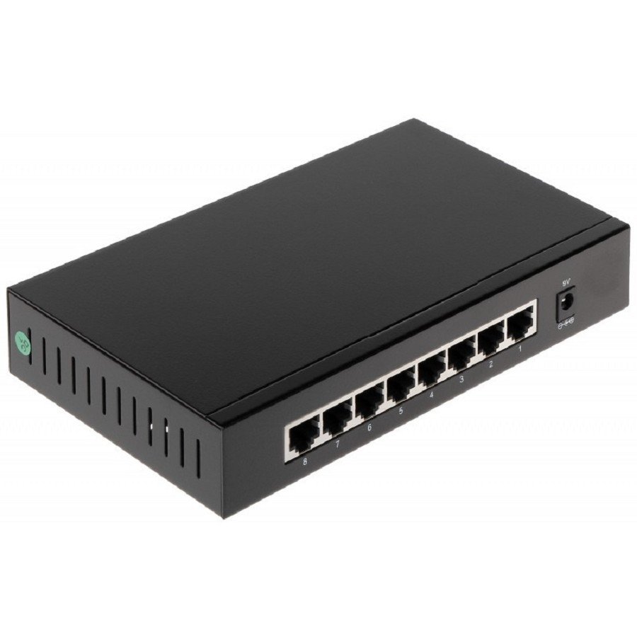 DAHUA DH-PFS3008-8GT 8-портовый гигабитный неуправляемый коммутатор, 8xRJ45 1Gb, коммутация 16 Гбит/с, MAC-таблица 2К, металл