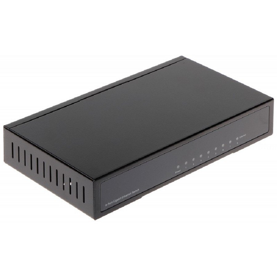 DAHUA DH-PFS3008-8GT 8-портовый гигабитный неуправляемый коммутатор, 8xRJ45 1Gb, коммутация 16 Гбит/с, MAC-таблица 2К, металл