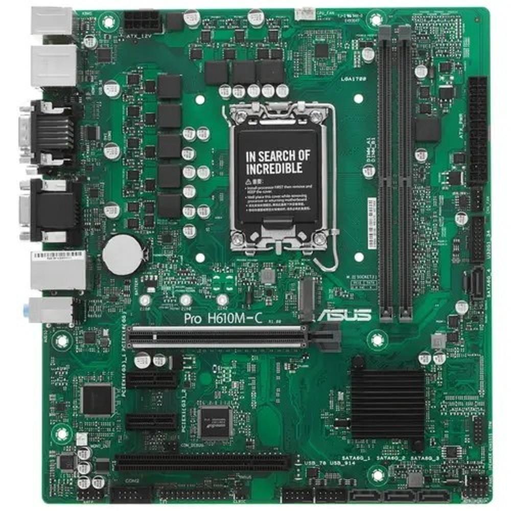 ASUS PRO H610M-C-CSM (Socket 1700, mATX, 2xDDR5(64GB), DP/DVI/HDMI, 1xPCIe 5.0x16/2xPCIe 3.0x1, 4xSATA 6Gb/s, 1xM2, 1xLAN, 1xCom, 2xUSB 3.0, 2xUSB 2.0, 2xPS/2)