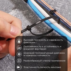 Rexant (67-0201) Стяжка нейлоновая Профессиональная 200x3,6мм, черная (100 шт/уп)