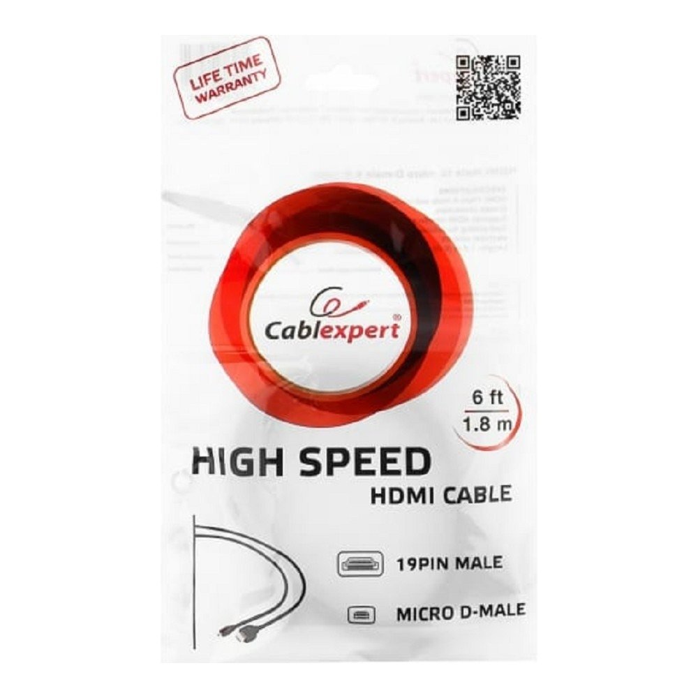 Кабель HDMI-microHDMI Cablexpert CC-HDMID-6, 19M/19M, v2.0, медь, позол.разъемы, экран, 1.8м, черный, пакет