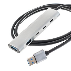 ORIENT CU-422A, разветвитель USB 3.2 Gen1 (5 Гбит/c), порты: 2xUSB-A + 1xUSB-C, 1 порт USB 2.0 USB-C, порт для доп.питания USB-C, алюм.корпус, кабель подключения USB Type-A, длина 1.2 метра (31334)