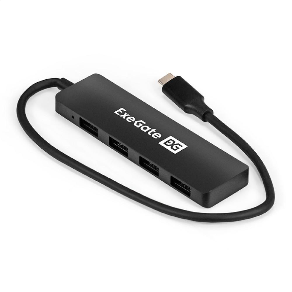Exegate EX296929RUS USB-Хаб (концентратор) 4-в-1 ExeGate DUB-4CP/3 (кабель-адаптер USB Type C --> 4xUSB3.0, Plug&Play, черный)