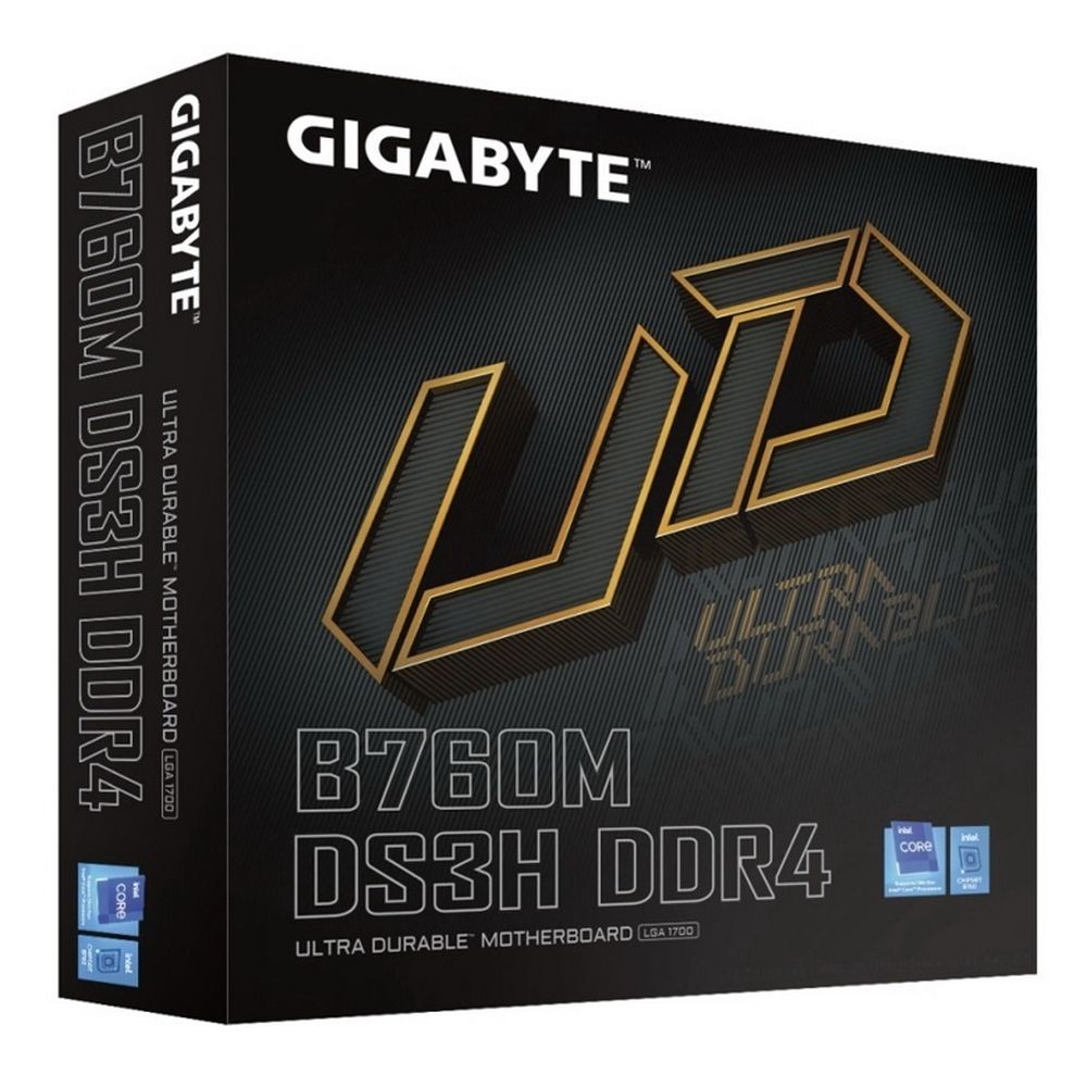 Материнская плата/ MB GIGABYTE INTEL B760 s1700, 4xDDR4(128GB), D-SUB/HDMI 2.0/2xDP, 1xPCIe 4.0x16, 2xPCIe 3.0, 1xLAN (2.5GbE), 4xSATA 6Gb/s, 2xM.2, 1xUSB-C, 3xUSB 3.2, 2xUSB 2.0, mATX, B760M DS3H DDR4